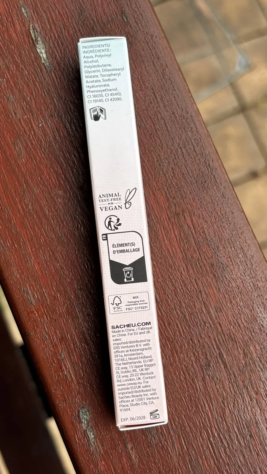 SACHEU Stay-N lip liner pack, ingredients and UK responsible person details